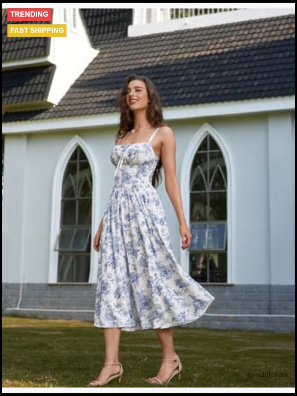 Womens Floral Midi Corset Dress Sundress with Pockets - Picture 3 of 7